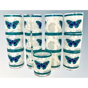 Vintage Stotter Acrylic Butterfly Tumblers Set of 13 Teal Blue Double Wall USA